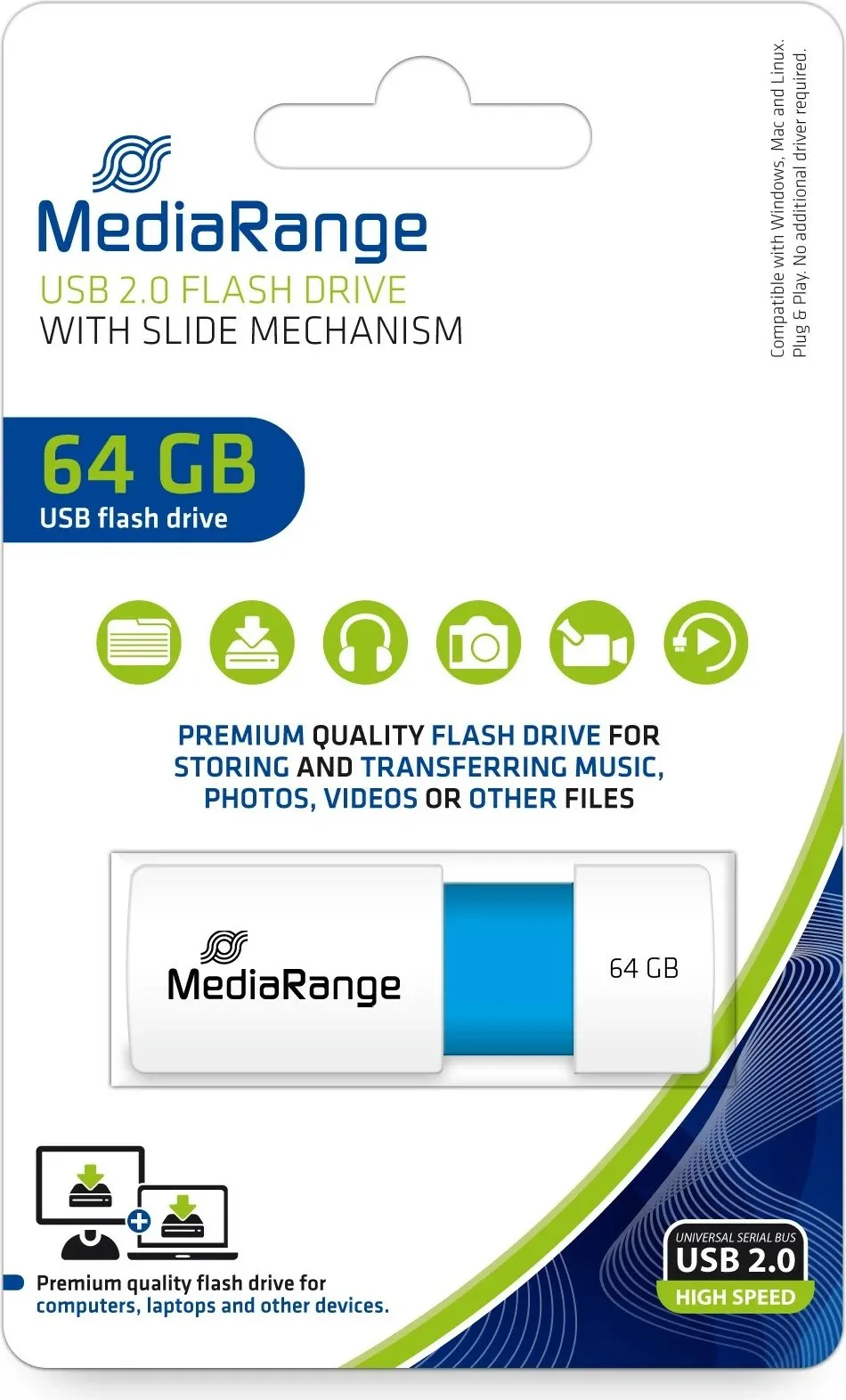 USB stick MediaRange 64GB USB 2.0 Color Edition hellblau - 1
