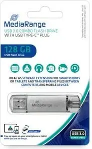 USB stick MediaRange 128GB, USB 3.1, Type-C, argjend