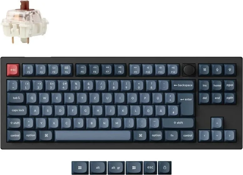 Tastierë Keychron V3 Max, DE-Layout, Gateron Jupiter Brown, Hot-Swap, RGB, e zezë/blu - 1