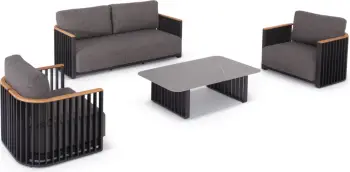 Set lounge për jashtë, 4 pjesë, seria Eternity, alumin anthracite, sipërfaqe guri sinterizuar, ngjyrë gri e errët