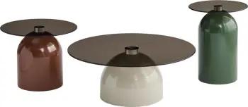 Set tavolina për dhomë dite, 3 copë, baza metalike, sipërfaqe xhami, GEMINS CD18312