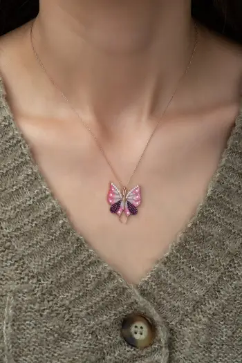 Varëse argjendi, flutur, ngjyrë rozë gold, rozë, fuchsia, e bardhë, Jumeon, TRDYL754