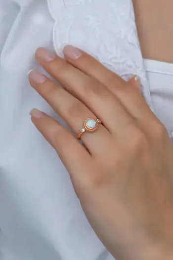 Unazë argjendi Jumeon, opal, ngjyrë rozë ari, NRZ99378