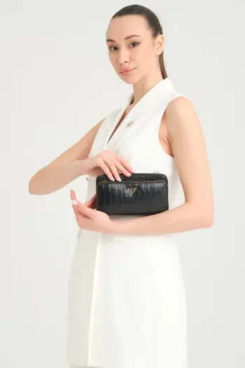 Portofol për gra Zoozie Bags, lëkurë PU, ngjyrë e zezë, model lizard