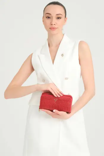 Portofol për gra, ngjyrë e kuqe, lëkurë PU, Zoozie Bags, Lizard