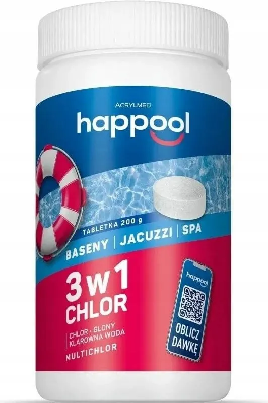Tableta klori multifunksionale Acrylmed Happool, 1 kg, për pishina, jacuzzi dhe spa - 1