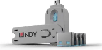 Portashlës USB Type-A Lindy, set 4 copë, me çelës, gri/blu