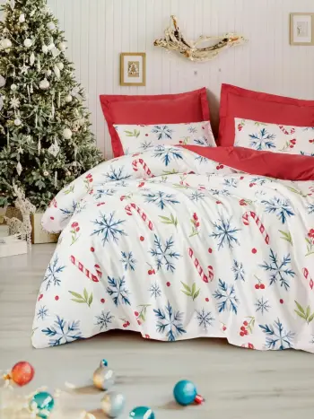 Set mbulesë për jorgan XXL, njësh, L'Essentiel Linge de Maison, ngjyrë e bardhë e kuqe, festive