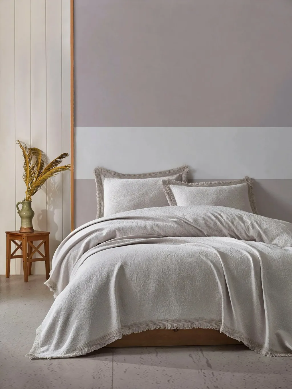 Set piké dopio, ngjyrë gri e çelët, L'Essentiel Linge de Maison, Grace - 1
