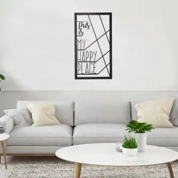Aksesor dekorativ metalik për mur, Wallity, Happy Place, ngjyrë e zezë, 35x55cm