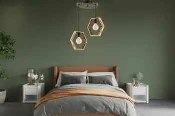 Llambë tavani Opviq, Hexagon Double G, metal dhe dru, natyrale/zezë