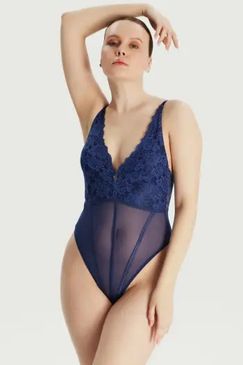 Bodysuit Jumeon Helena, pa tela, ngjyrë blu kobalt