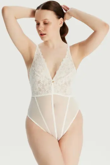 Bodysuit Jumeon Helena, pa tela teli, ngjyrë ecru