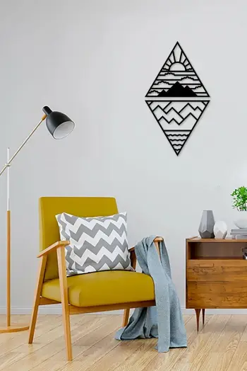Aksesor dekorativ metalik për mur, Wallity, Piramit Manzara, ngjyrë e zezë, 30x70cm