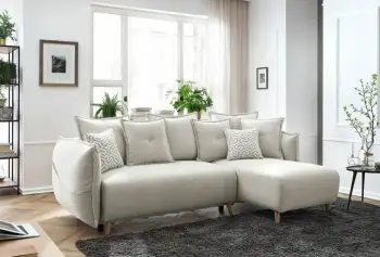 Kënd-sofë krevate, Atelier del Sofa, ngjyrë krem, me 8 jastëkë