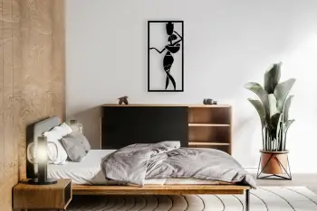 Aksesor dekorativ metalik për mur, Wallity, Afrikali Kizlar_3, ngjyrë e zezë, 35x70cm