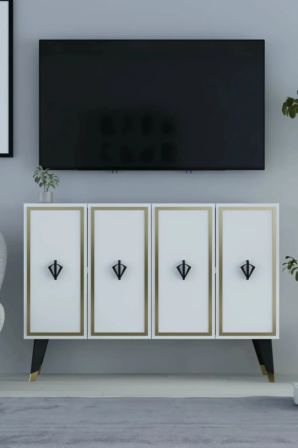 Konsol Skye Decor, e bardhë, e zezë, ari, 8178KM-32 - 2
