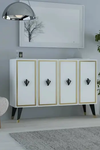 Konsol Skye Decor, e bardhë, e zezë, ari, 8178KM-32