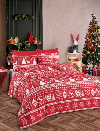 Set mbulesë jorgani për një person, ngjyrë e kuqe Claret dhe e bardhë, L'Essentiel Linge de Maison, Snowmas