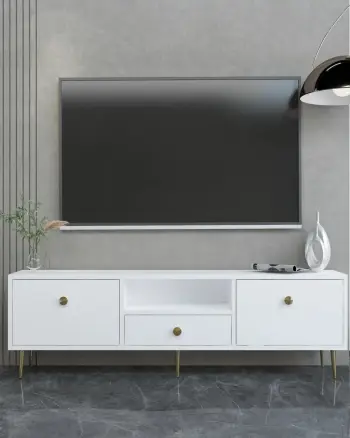 Komodë TV Skye Decor, e bardhë, e artë, 1307-DROP-1