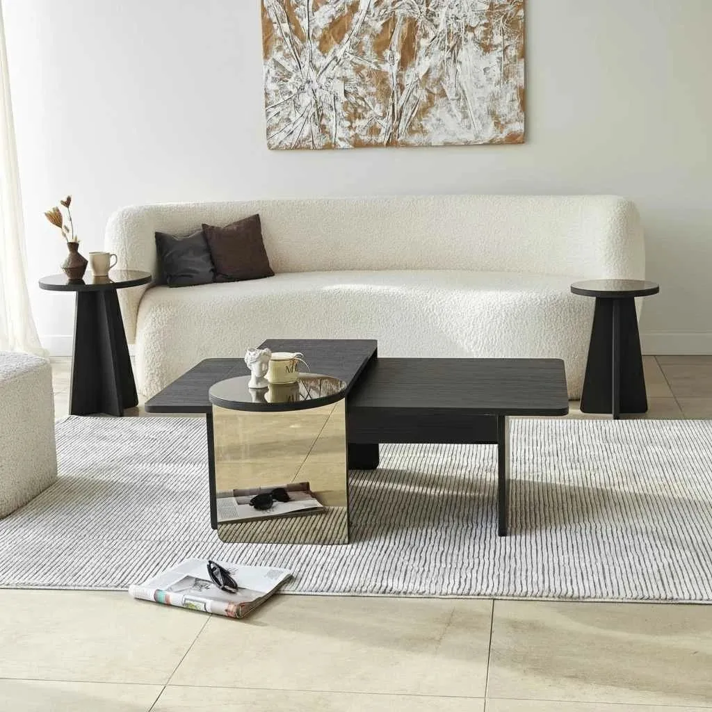 Set tavolinash ndihmëse, 4 copë, ngjyrë e zezë dhe bronzi, Skye Decor Luna - 2