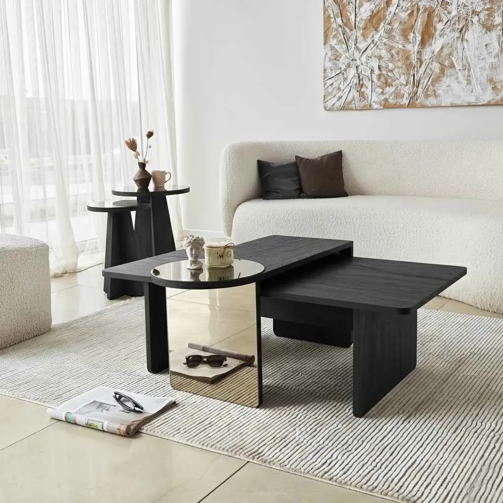 Set tavolinash ndihmëse, 4 copë, ngjyrë e zezë dhe bronzi, Skye Decor Luna - 3