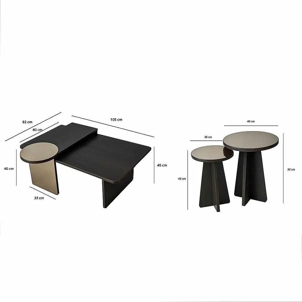 Set tavolinash ndihmëse, 4 copë, ngjyrë e zezë dhe bronzi, Skye Decor Luna - 6
