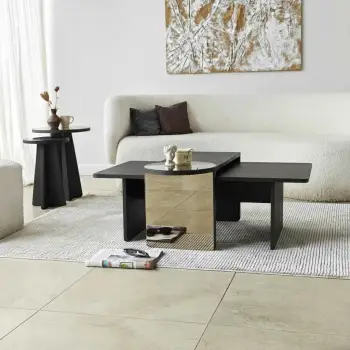 Set tavolinash ndihmëse, 4 copë, ngjyrë e zezë dhe bronzi, Skye Decor Luna