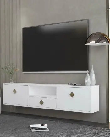Komodë TV Skye Decor, e bardhë, e artë, 1305-DROP-1