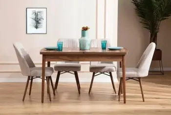 Tavolinë me karrige, zgjatshme, krem, 5 copë, Skye Decor, Lidyana