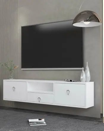 Komodë TV Skye Decor, 1303-DROP-1, e bardhë, argjend