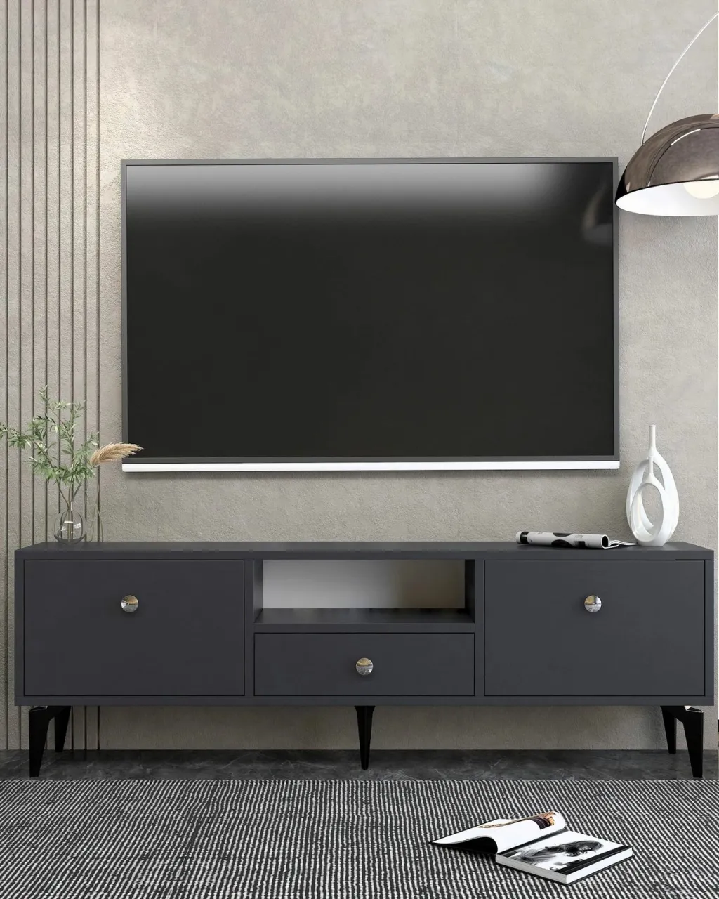 Komodë për TV Skye Decor, 1300-DROP-1, antracit, argjend - 1