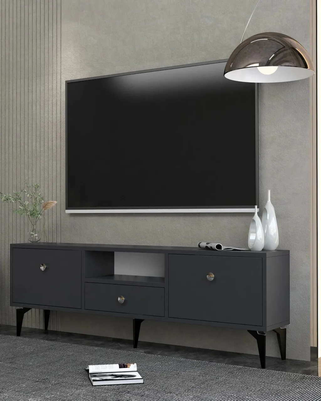 Komodë për TV Skye Decor, 1300-DROP-1, antracit, argjend - 2