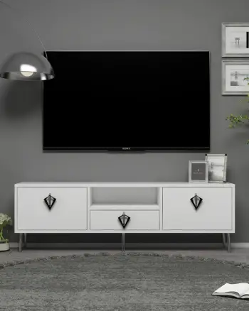 Komodë TV Skye Decor, 1312-DROP-32, e bardhë, e zezë, argjend