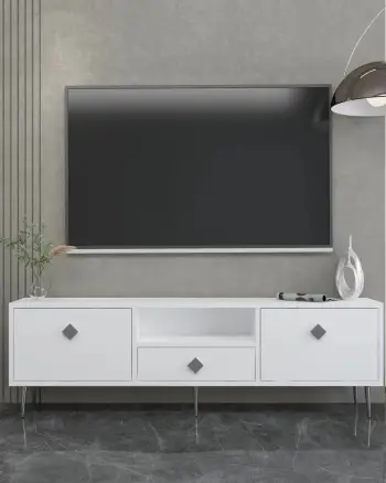 Komodë TV Skye Decor, 1308-DROP-1, e bardhë, argjend