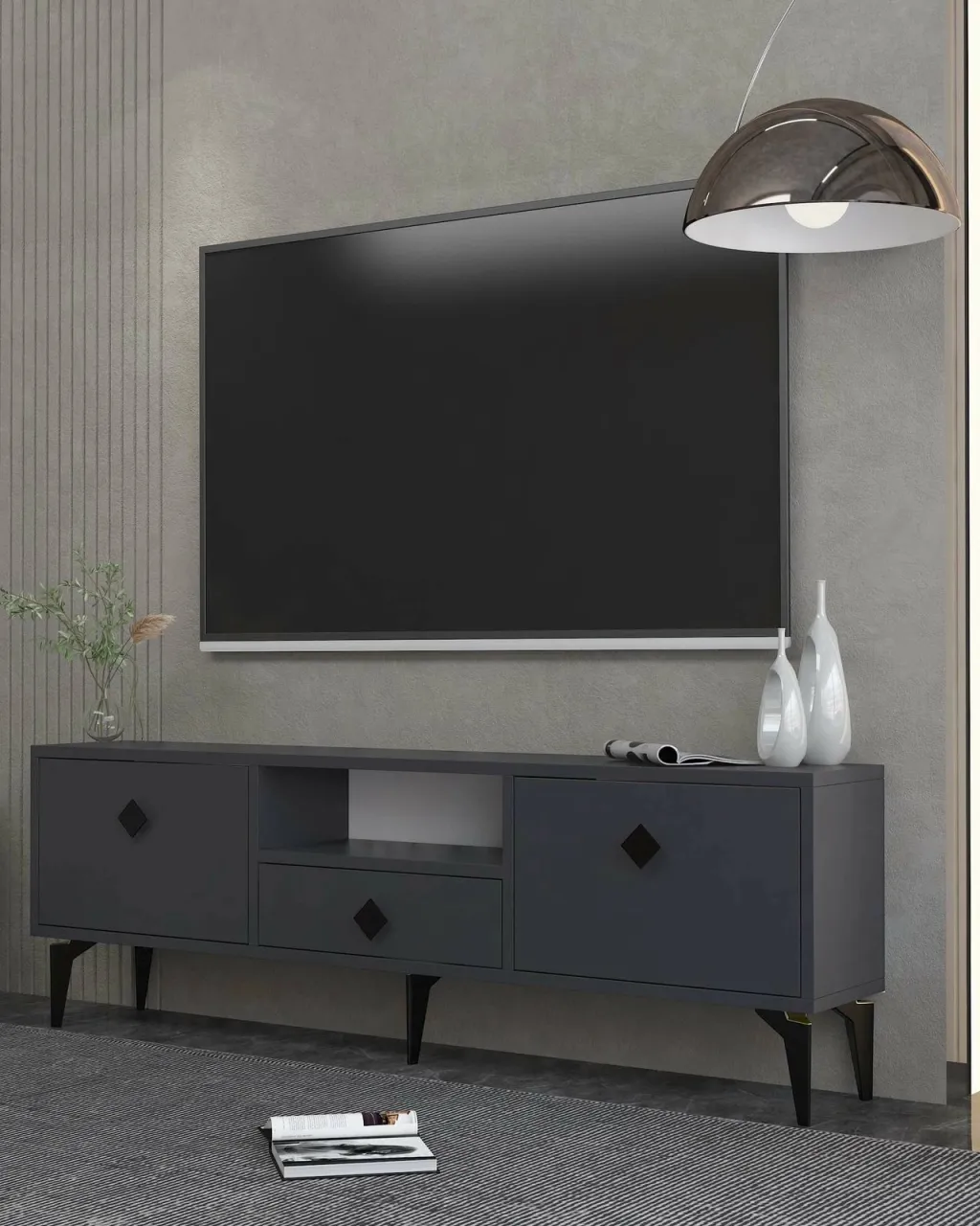 Komodë TV Skye Decor, anthracite, e zezë, 1304-DROP-1 - 1