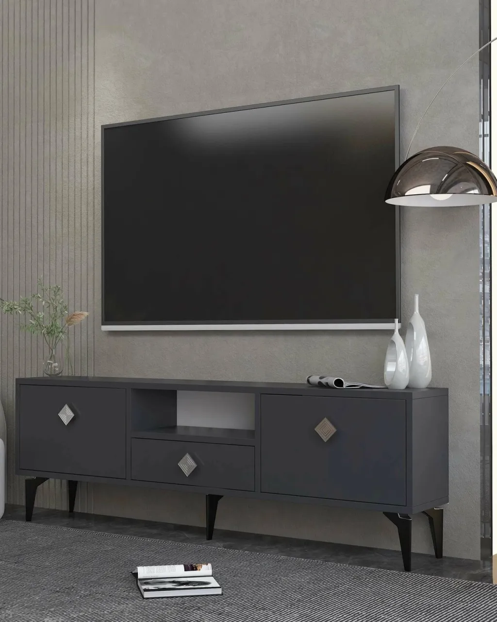 Komodë TV Skye Decor, 1304-DROP-1, antracit, argjend - 1