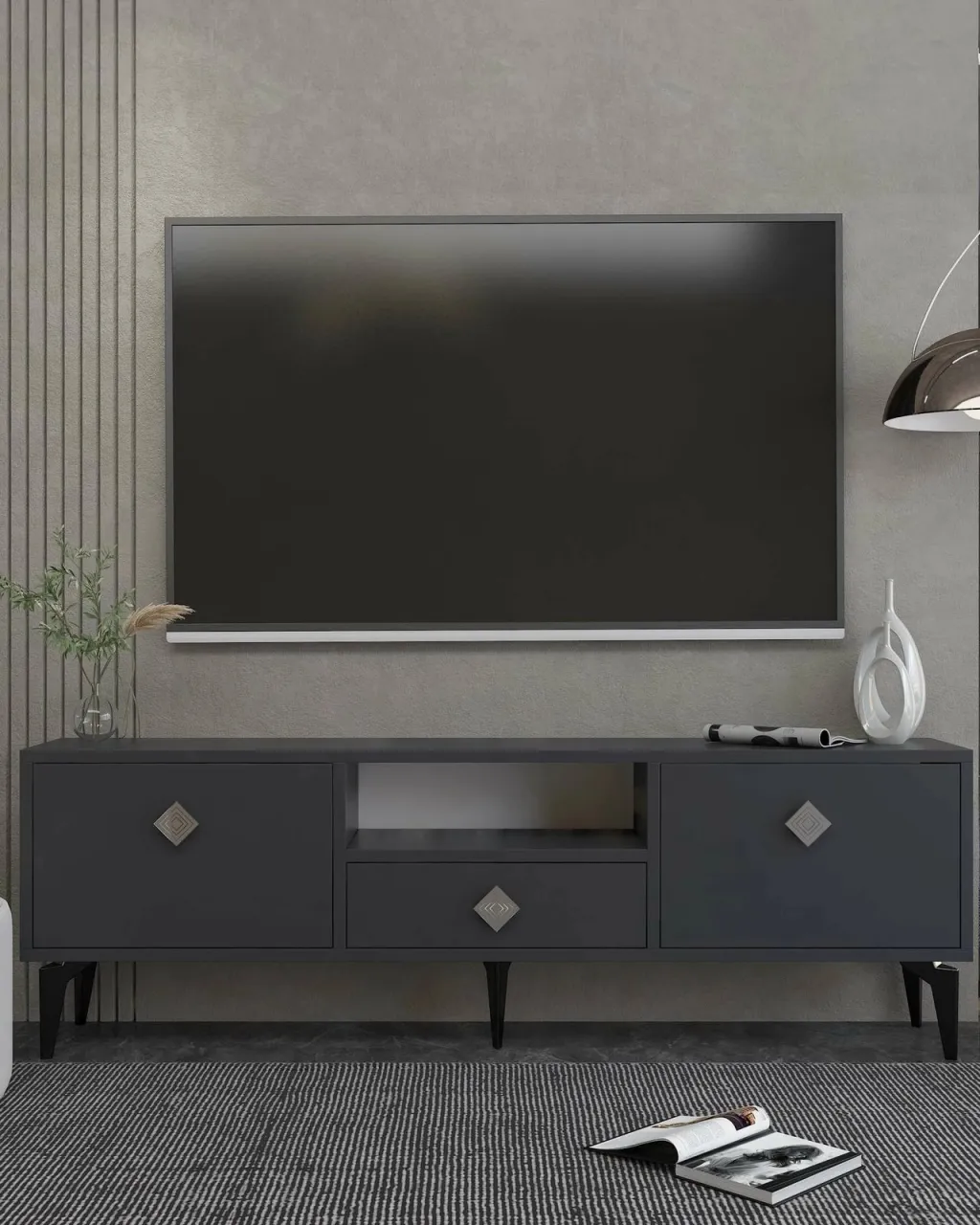 Komodë TV Skye Decor, 1304-DROP-1, antracit, argjend - 2