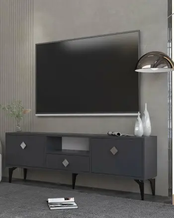 Komodë TV Skye Decor, 1304-DROP-1, antracit, argjend