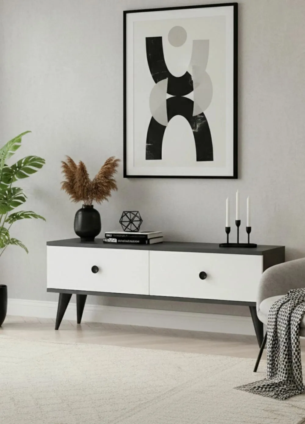 Komodë TV Skye Decor, Mona 120, antracit, e bardhë - 4