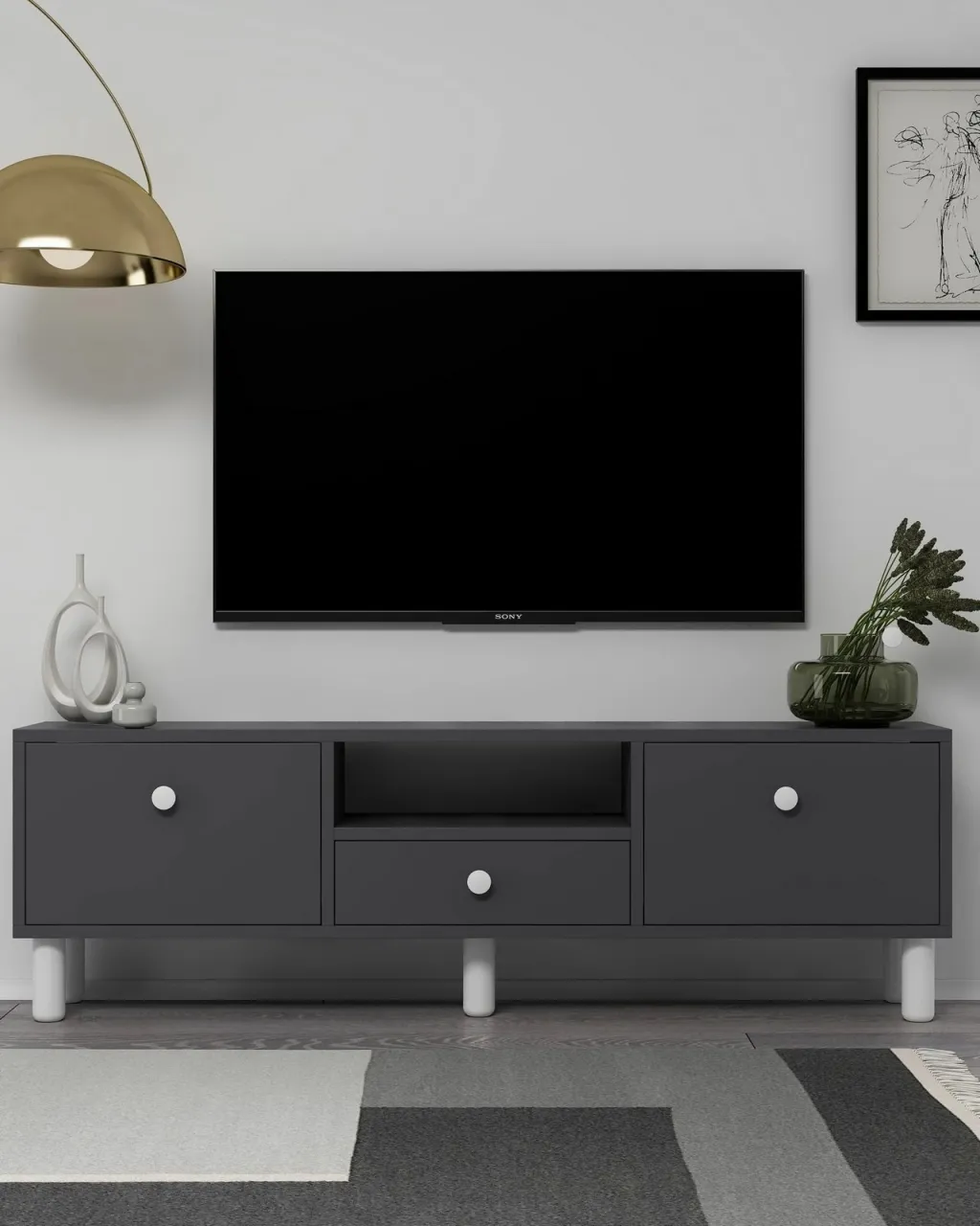 Komodë TV Skye Decor, anthracite, e bardhë, 1310-DROP-1 - 1