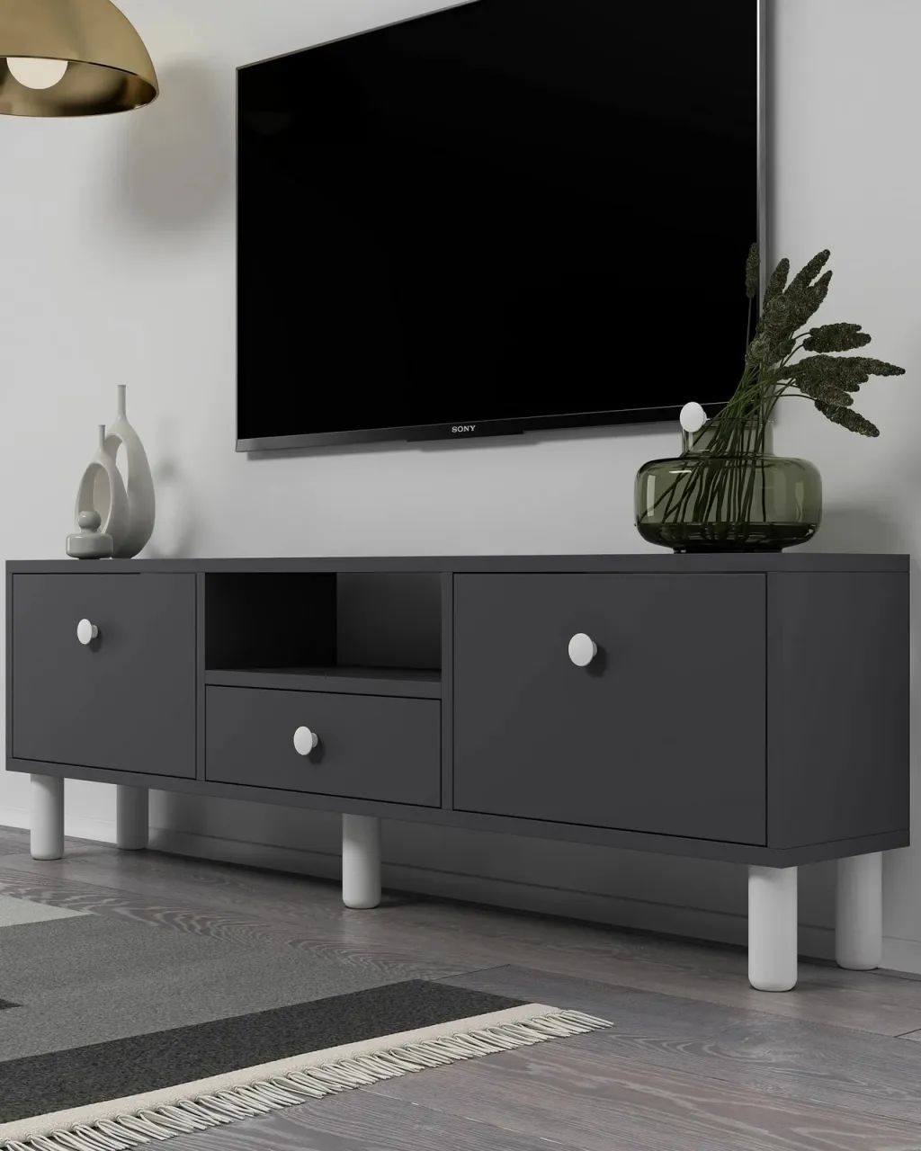 Komodë TV Skye Decor, anthracite, e bardhë, 1310-DROP-1 - 2