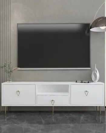 Komodë për TV, Skye Decor, 1306-DROP-1, e bardhë, e artë