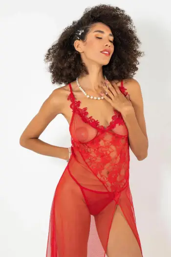 Babydoll i kuq Jumeon, 011-004507, për femra, 2 pjesë