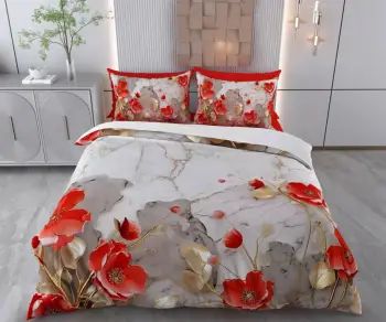 Set mbulesë jorgani teke, L'Essentiel Linge de Maison, Mihen, ngjyra të kuqe, gri, ari, të bardhë