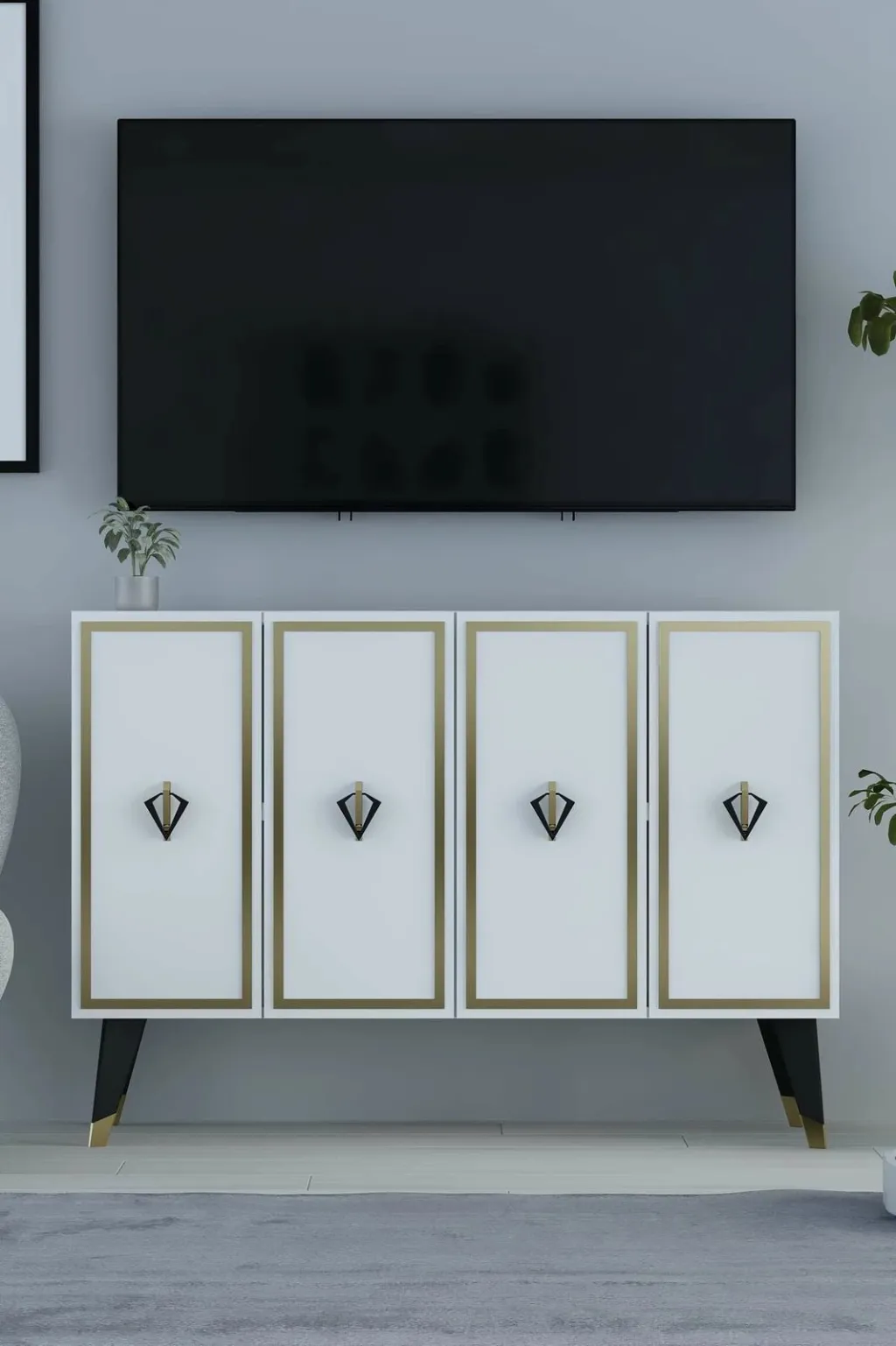 Konsol Skye Decor, e bardhë, e zezë, ari, 8176KM-32 - 2