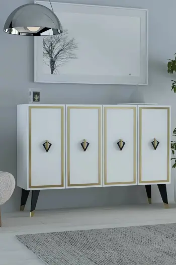 Konsol Skye Decor, e bardhë, e zezë, ari, 8176KM-32