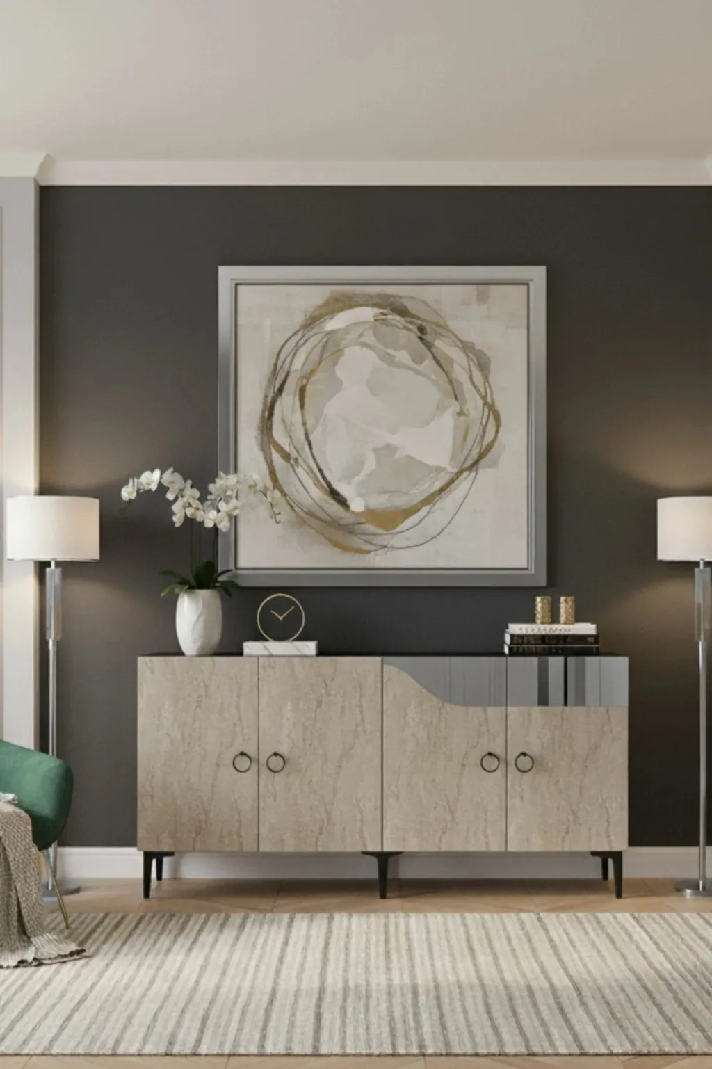 Konsol Skye Decor, Gama 150, e bardhë, travertin, argjend - 1