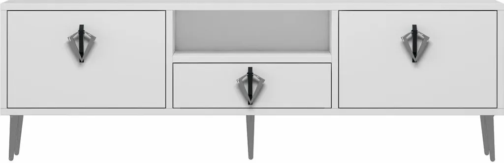Komodë TV Skye Decor, 1311-DROP-32, e bardhë, e zezë, argjend - 3