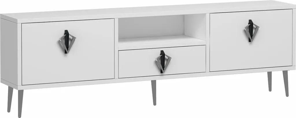 Komodë TV Skye Decor, 1311-DROP-32, e bardhë, e zezë, argjend - 4